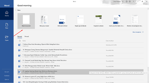 Cara membuat dokumen baru di Microsoft Word