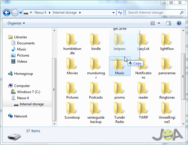 Salin file Anda dari penyimpanan internal Anda